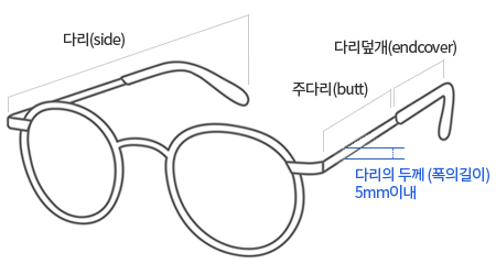 금속재질 안경다리 / 안경 주다리에 다리덮개(endcover)와 다리의 두께(폭의길이)가 5mm이내